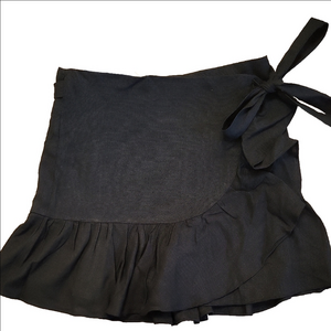 Princess Polly Ruffle Yrimmed Black Linen Wrap Skirt Size 6 NWT